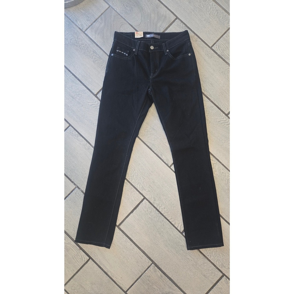 Levis Mid Rise Skinny Jeans Womens 6M Black Contrast Stitch Embroidered Pockets